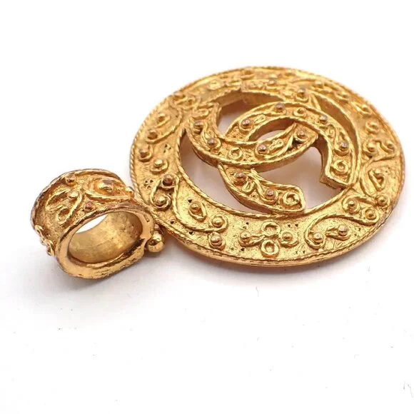 CHANEL CC Logo Necklace Pendant Top Charm 94A Gold GHW France Vintage 73RL695 - Picture 2 of 10